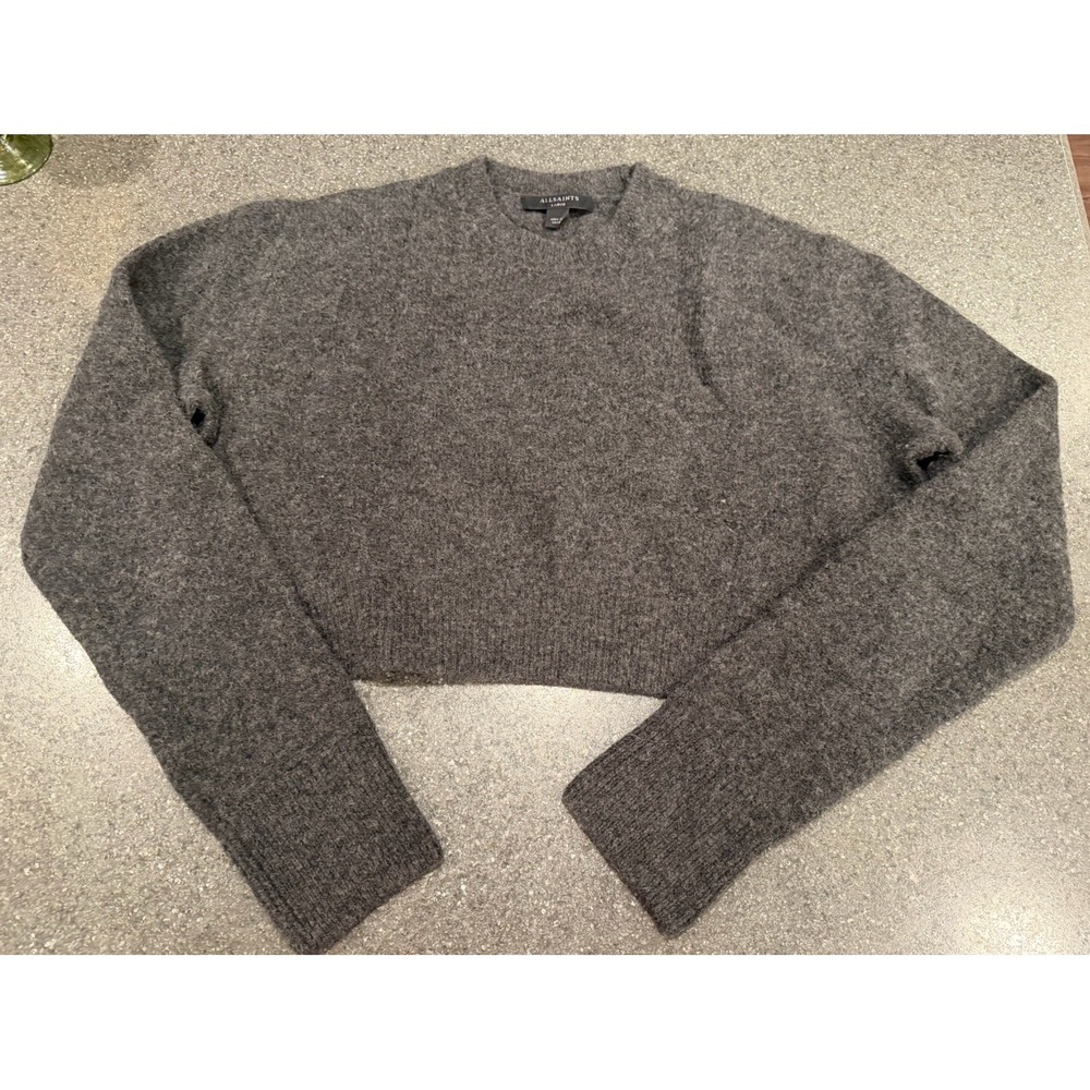 All Saints Wool Cashmere Grey Cropped Vneck Sweater Large